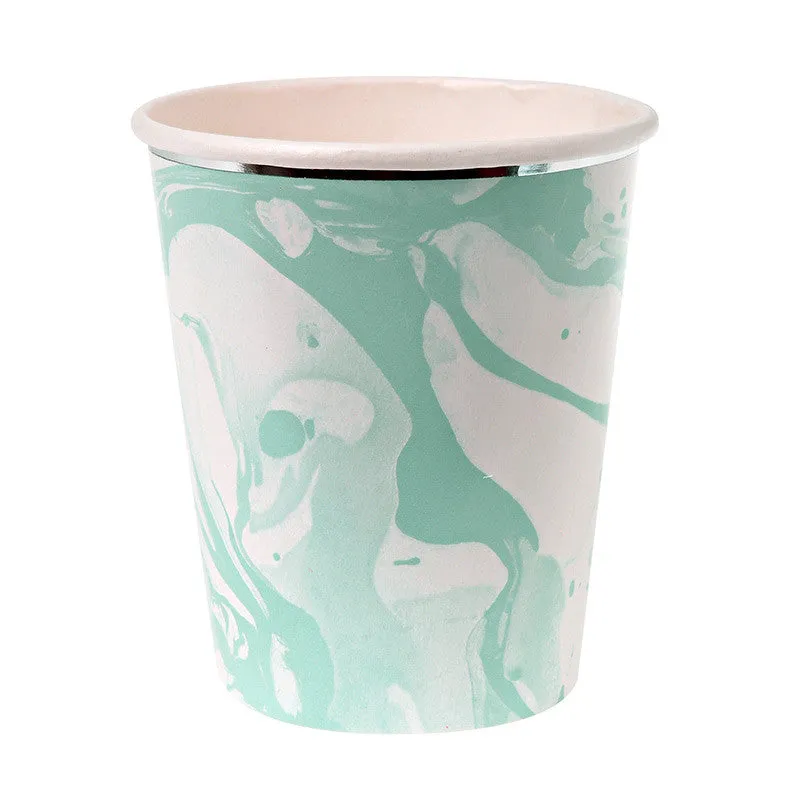 Meri Meri Aqua and White Marble - Paper Cups