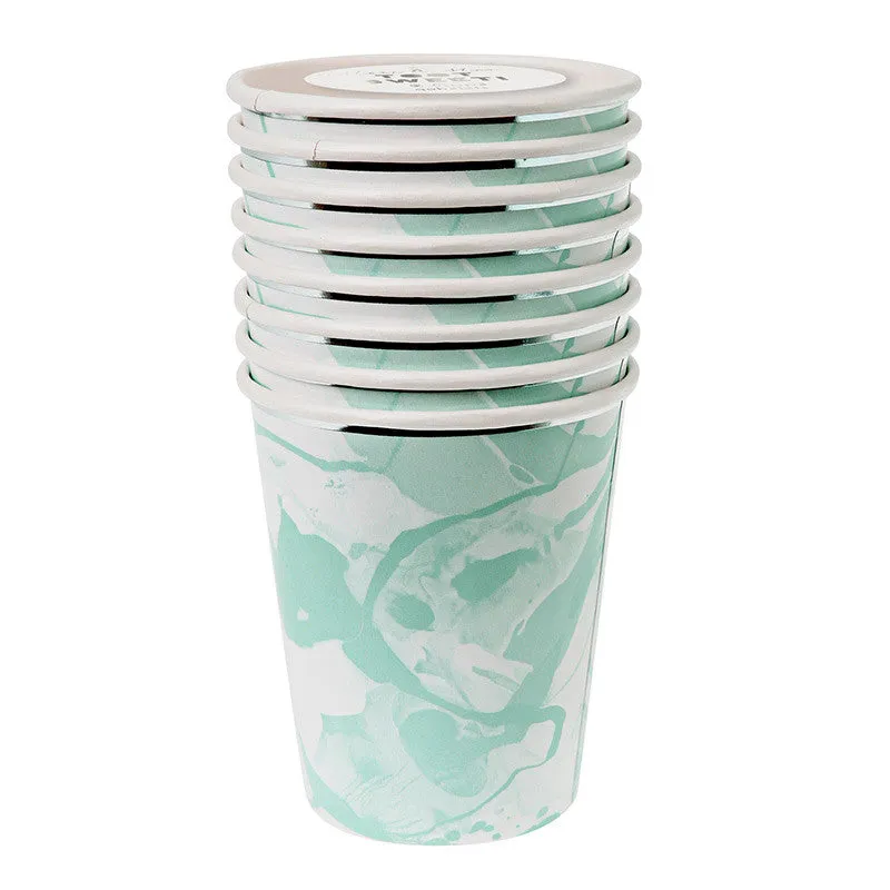 Meri Meri Aqua and White Marble - Paper Cups