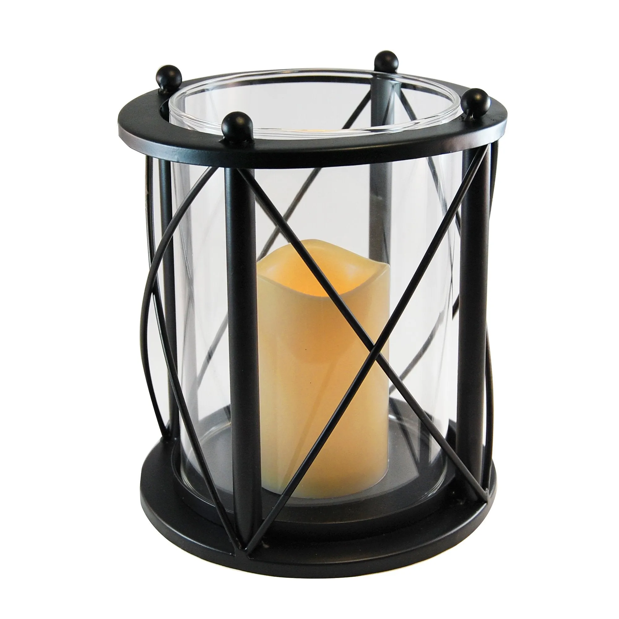 Metal and Glass Hurricane with LED Candle