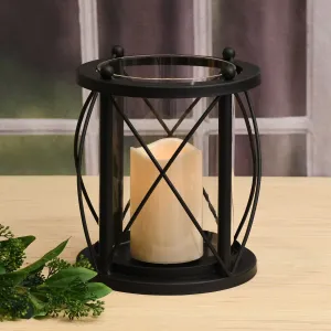 Metal and Glass Hurricane with LED Candle