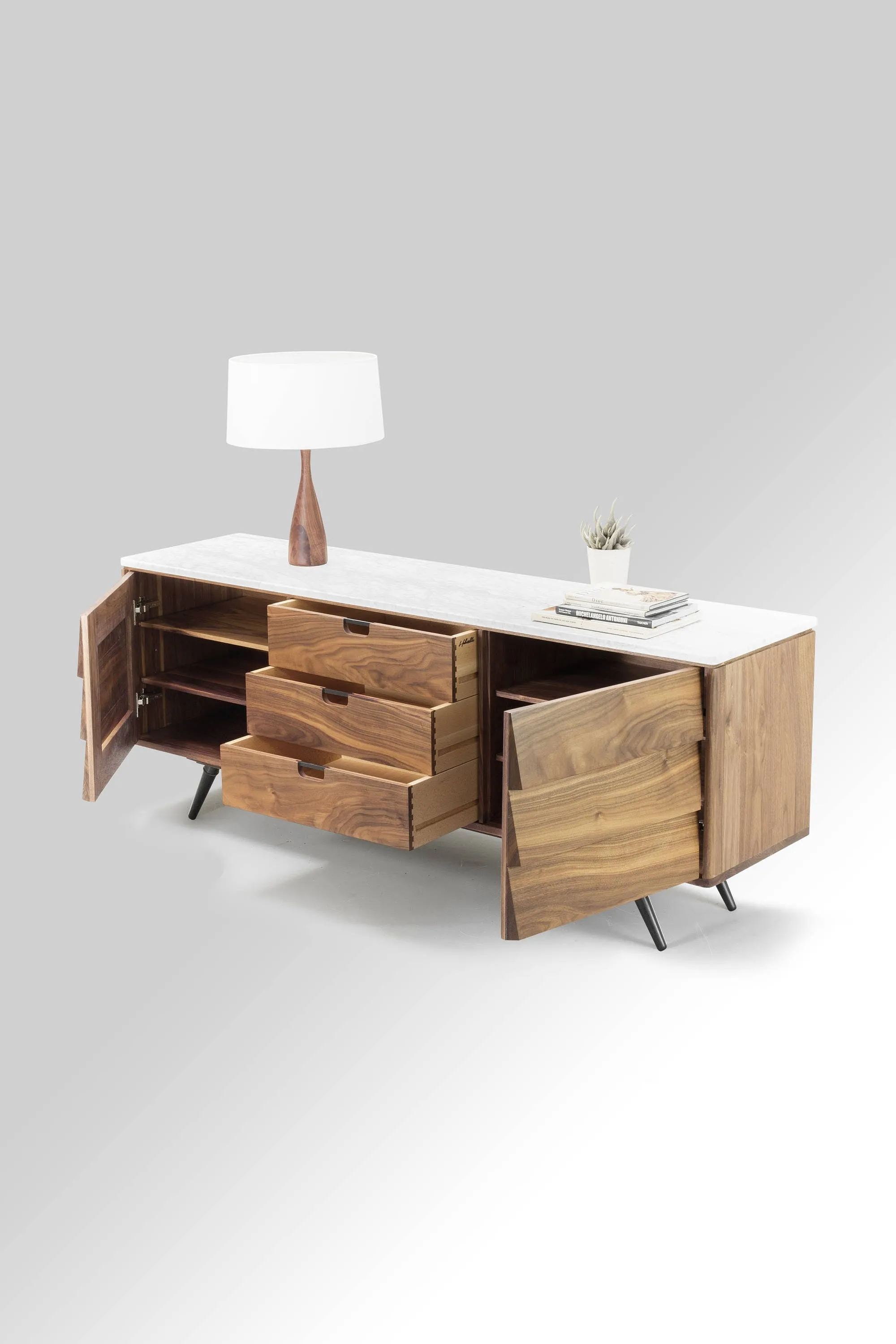 Midcentury solid timber sideboard with marble top 05
