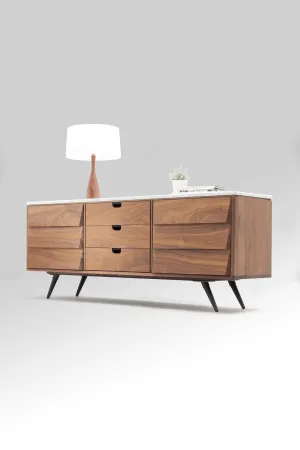Midcentury solid timber sideboard with marble top 05
