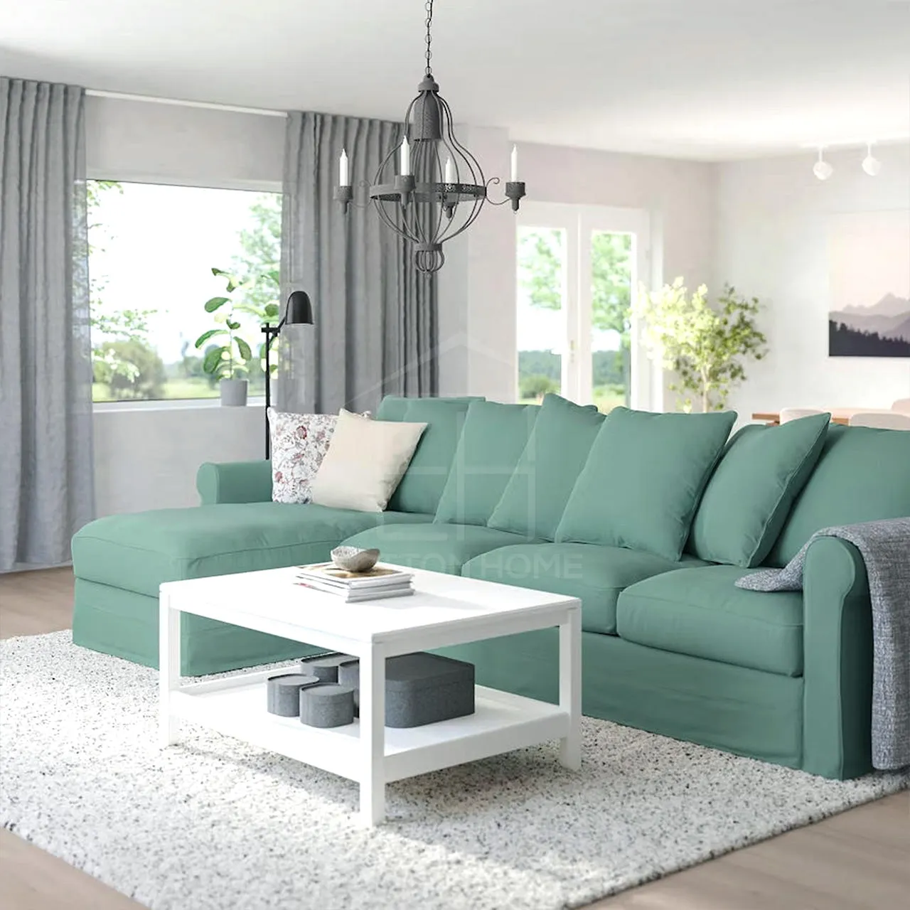 Moduler 4 Seater Chaise Longue Sofa L126cm x W328cm x H104cm Light Green