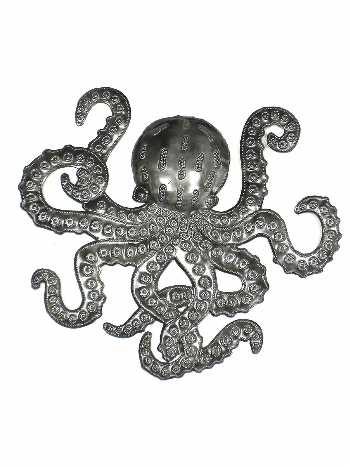 Octopus Nautical Haitian Metal Drum Wall Art (14" x 16")