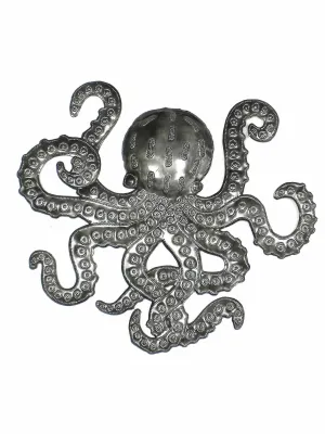Octopus Nautical Haitian Metal Drum Wall Art (14" x 16")