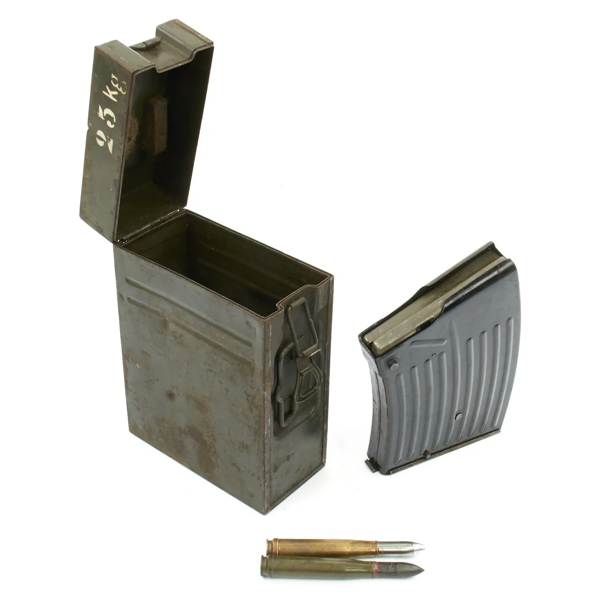 Original German WWII Flak 38 Anti-Aircraft Gun 20 mm Magazine with Case and Inter Rounds - Flakvierling 38