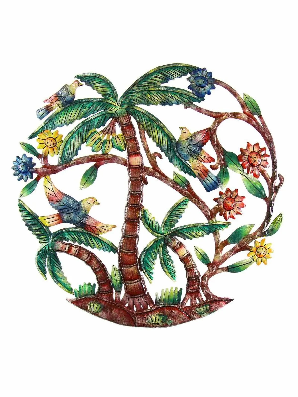 Palm Tree Scene Haitian Metal Drum Wall Art, 24"