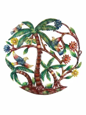 Palm Tree Scene Haitian Metal Drum Wall Art, 24"