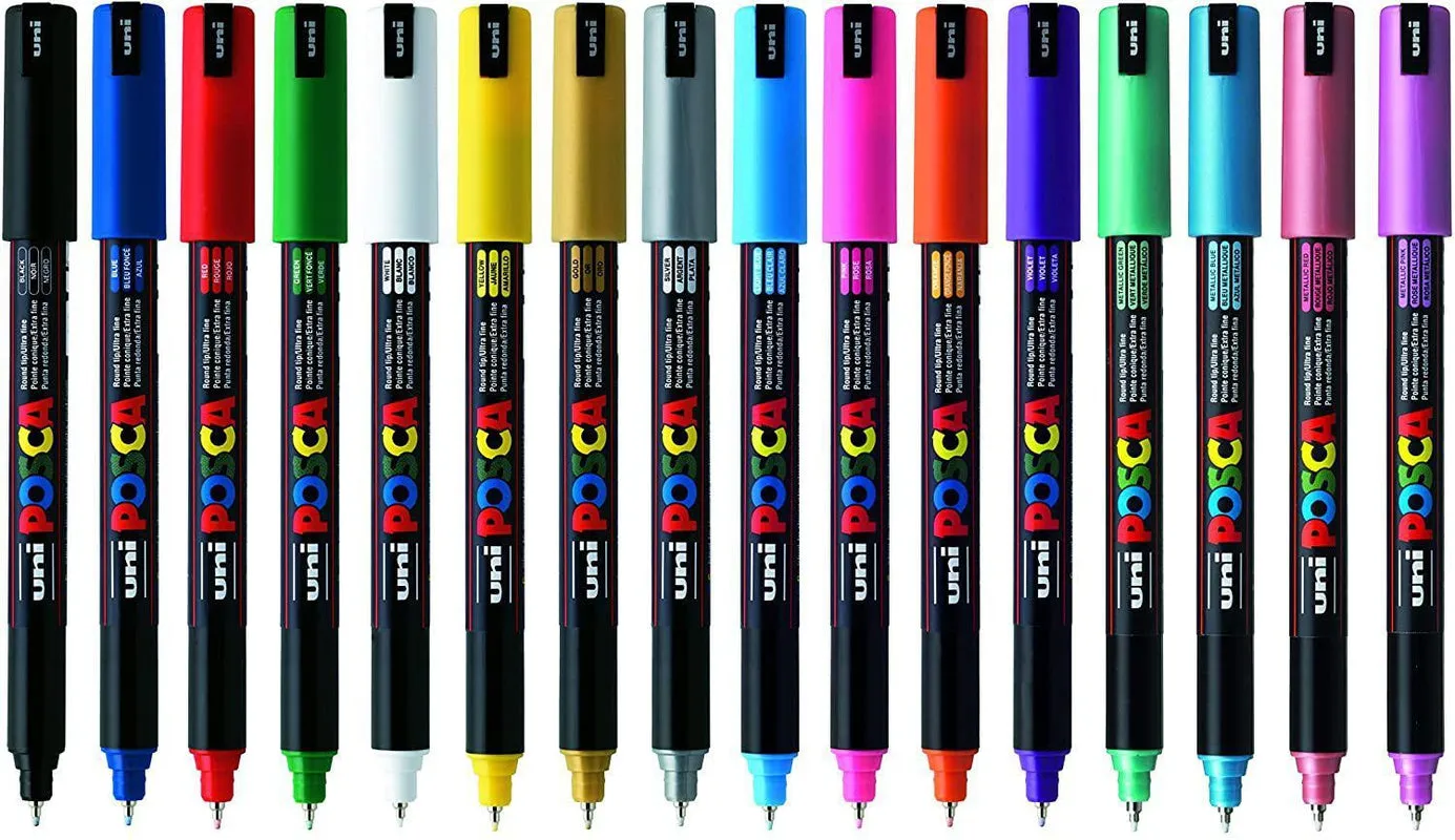 Posca PC - 1M Ultra-Fine Bullet Tip - Set of 16 Colours