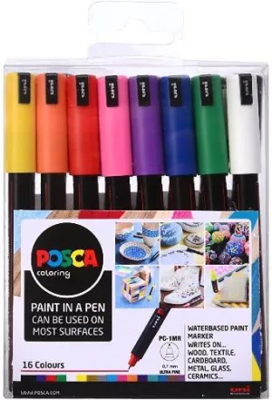 Posca PC - 1M Ultra-Fine Bullet Tip - Set of 16 Colours