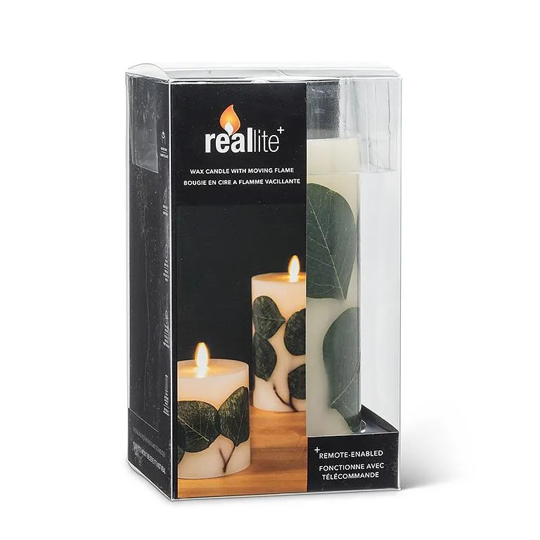 Reallite Wax Candle with Moving Flame - Ivory - Tall with Eucalyptus