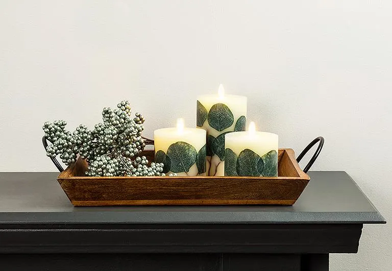 Reallite Wax Candle with Moving Flame - Ivory - Tall with Eucalyptus