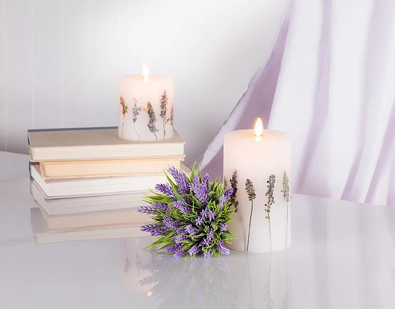 Reallite Wax Candle with Moving Flame - Ivory - Tall with Lavender