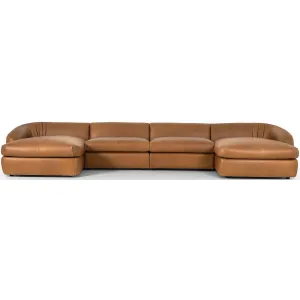 Saldana 4 Piece Leather Double Chaise, Lorento Cognac