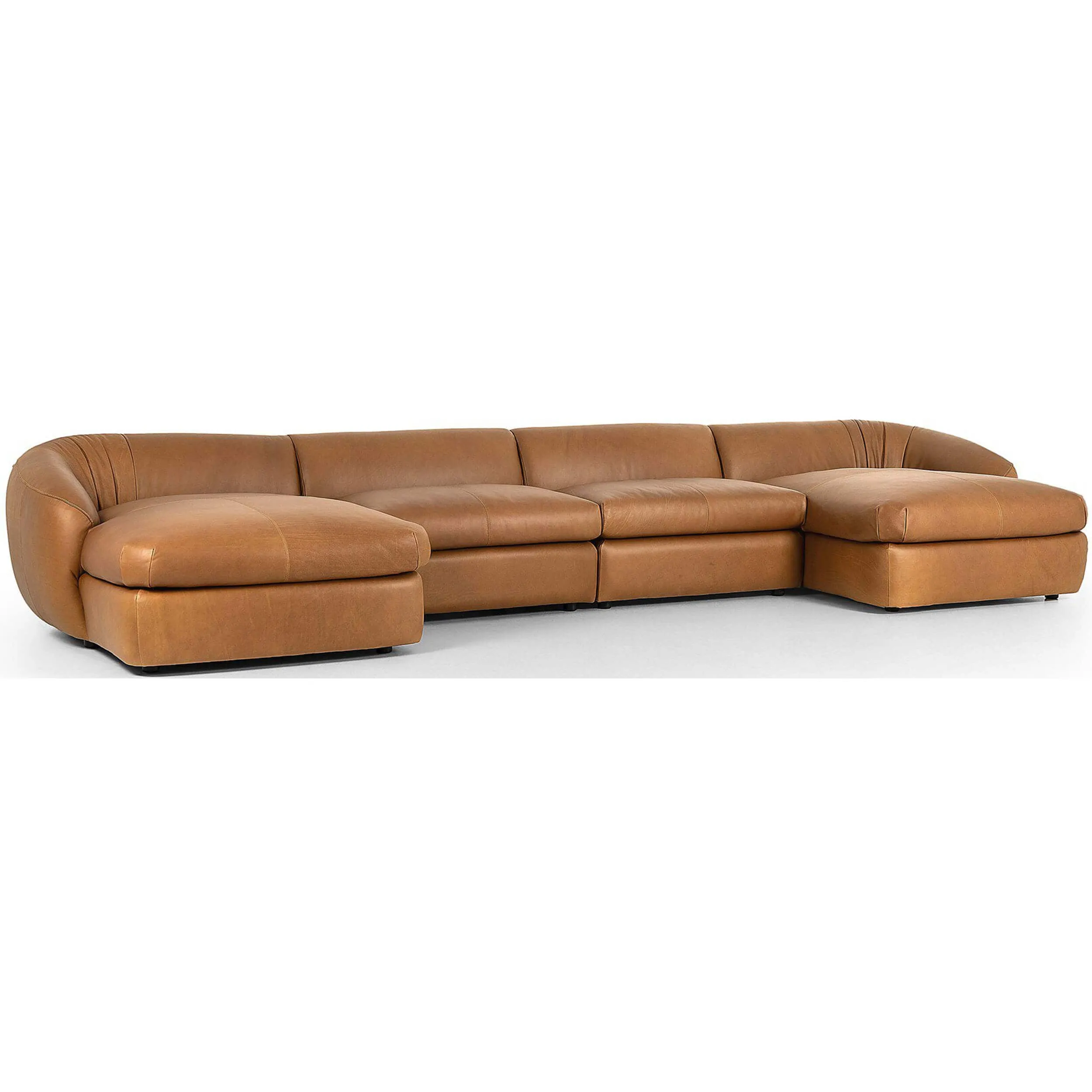 Saldana 4 Piece Leather Double Chaise, Lorento Cognac