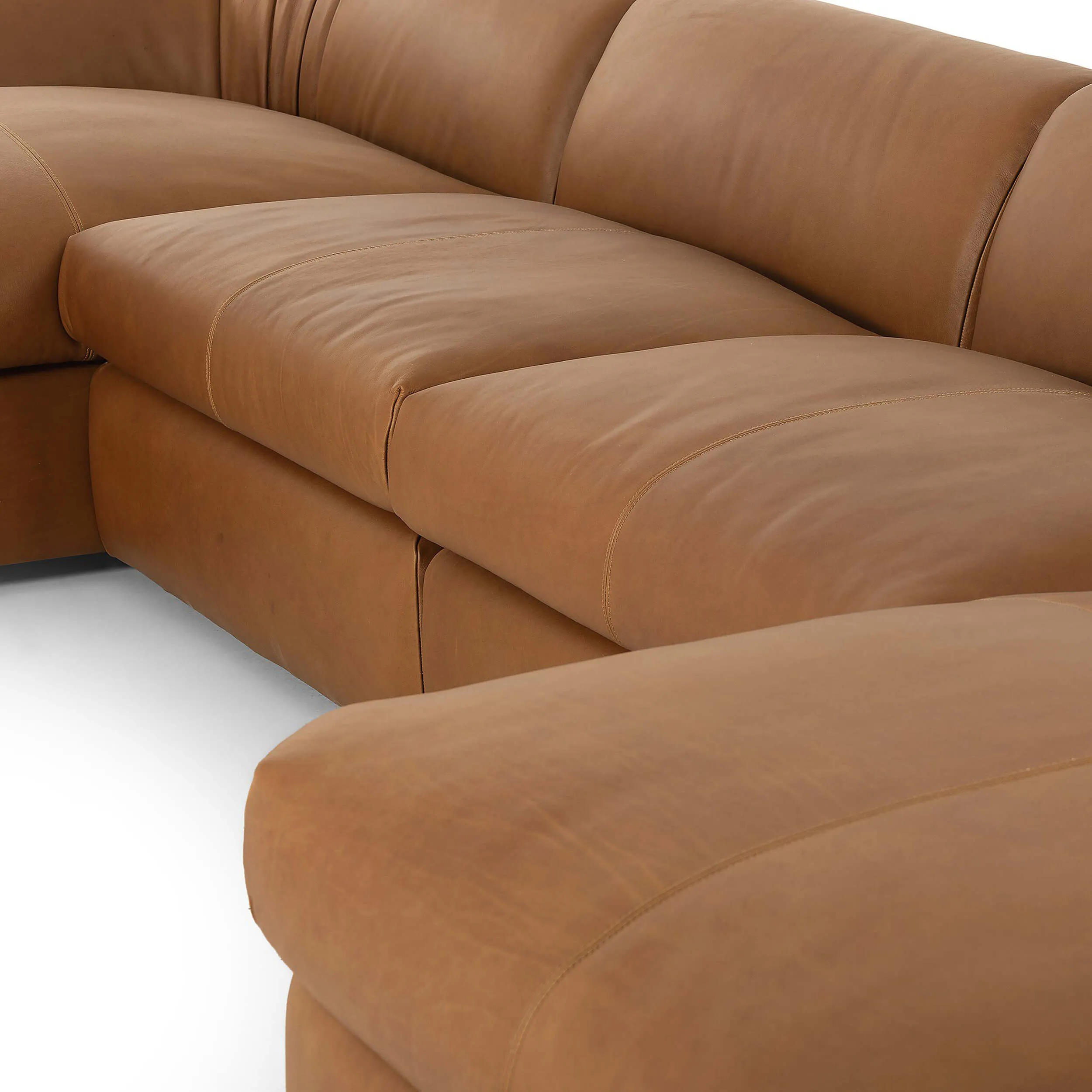 Saldana 4 Piece Leather Double Chaise, Lorento Cognac