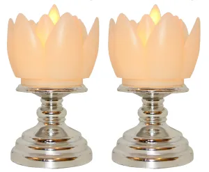 Saubhagya Global Electronic Battery Operated Acrylic Silver Flame Less LED Rose Candle Stand (Silver, 2)
