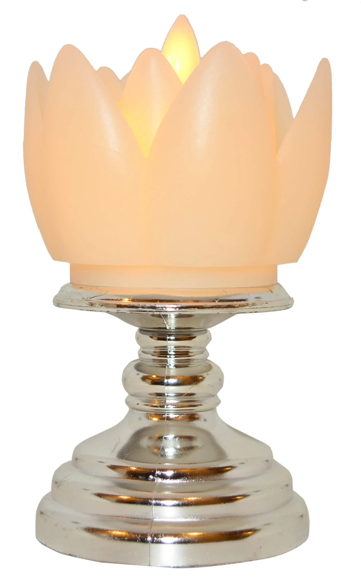 Saubhagya Global Electronic Battery Operated Acrylic Silver Flame Less LED Rose Candle Stand (Silver, 2)