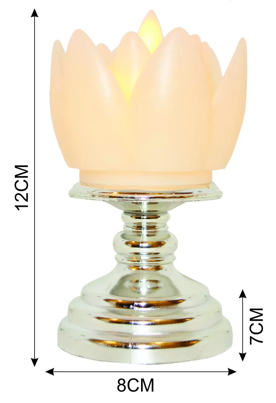 Saubhagya Global Electronic Battery Operated Acrylic Silver Flame Less LED Rose Candle Stand (Silver, 2)