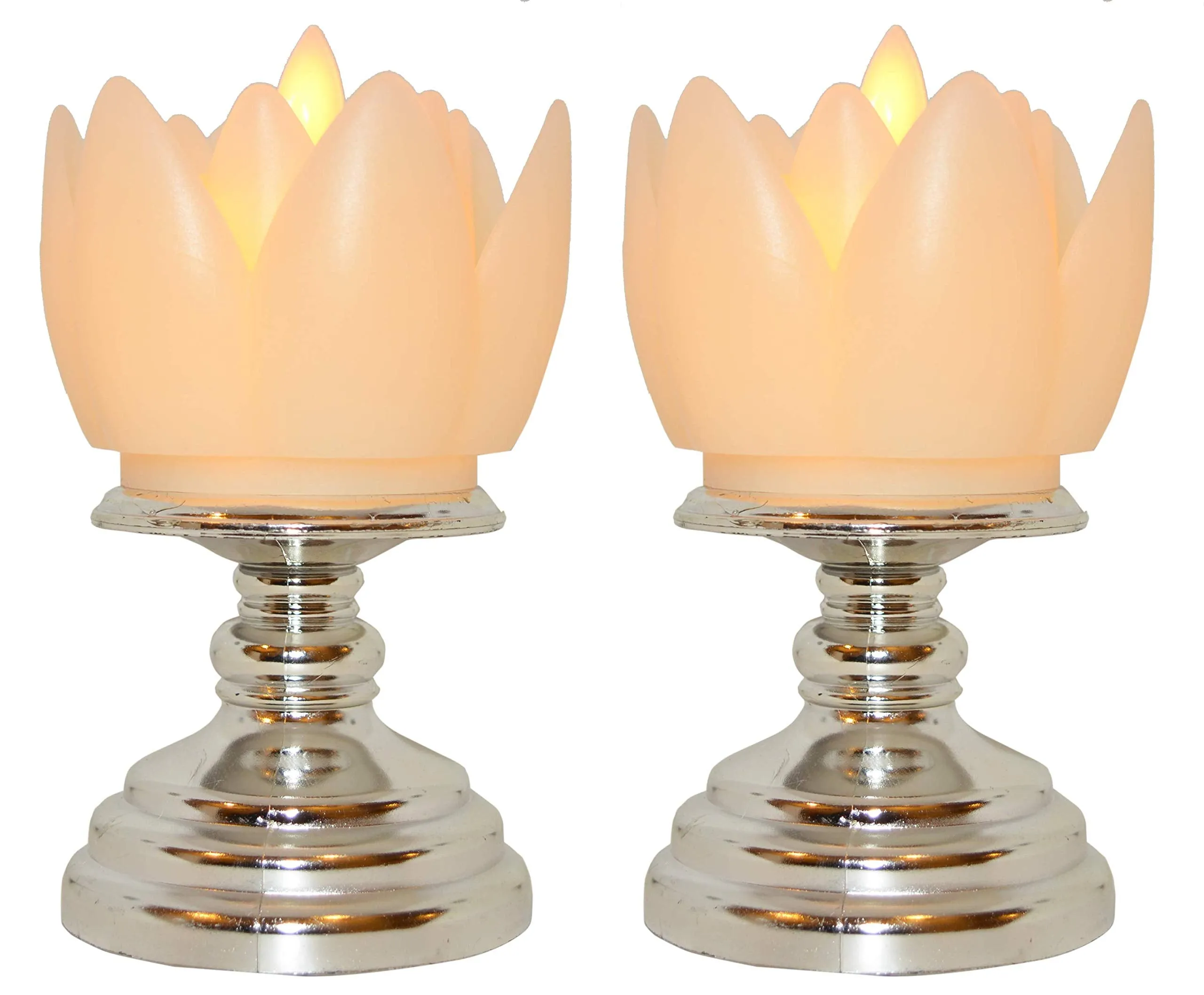 Saubhagya Global Electronic Battery Operated Acrylic Silver Flame Less LED Rose Candle Stand (Silver, 2)