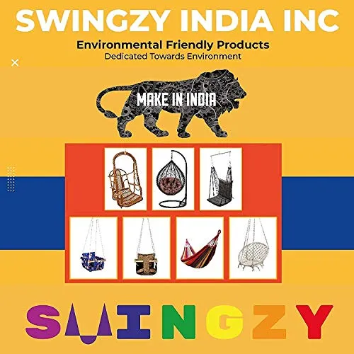 Swingzy Cotton Round Hanging Swing for Kids & Adults,100% Cotton Rope Swing Chair with Square-Cushion for Indoor,Outdoor,Patio,Swing Chair with 3ft. Chain & Hanging Accessories(120 kgs Capacity,White)