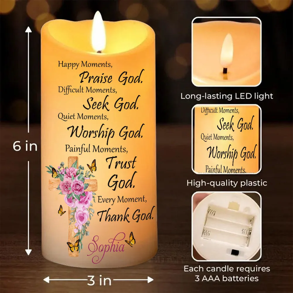 Teesdily | Customized Jesus Christ Cross Floral LED Candle No Battery, Flowers Bible Verse Prayers Religious Christmas Gift