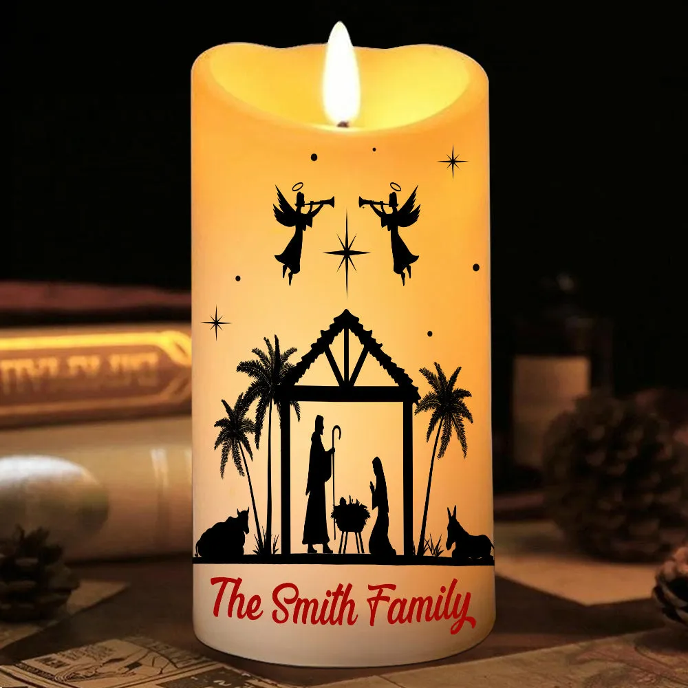 Teesdily | Customized Jesus Nativity Led Candle, Believe Like Mary, Love Like Jesus Flameless Candle, Jesus Christmas Gift