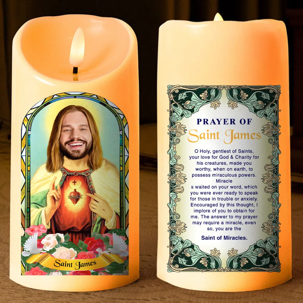 Teesdily | Customized Jesus Scared Heart Led Candle, Saint Gift Christmas Flameless Candle Xmas Gift, Jesus Christian Lover Gift