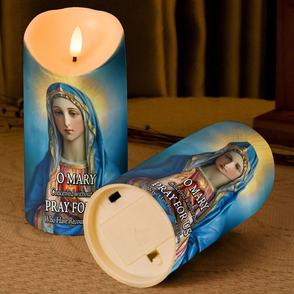 Teesdily | Mary Virgin Immaculate Heart LED Candle Without Battery, Jesus Christmas Night Light Decor, Religious Christmas Gift