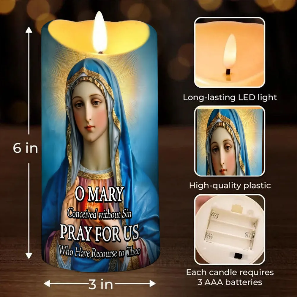 Teesdily | Mary Virgin Immaculate Heart LED Candle Without Battery, Jesus Christmas Night Light Decor, Religious Christmas Gift