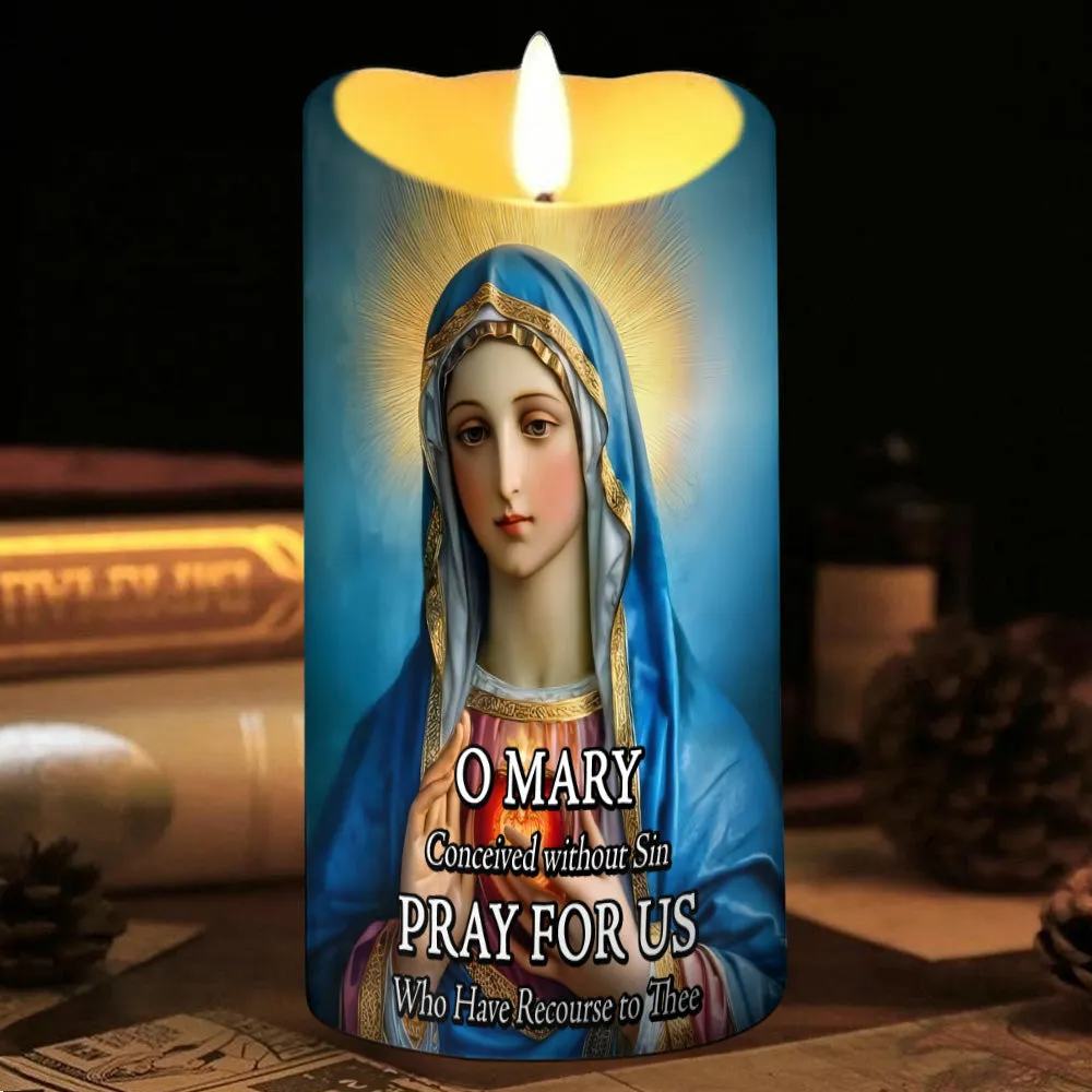 Teesdily | Mary Virgin Immaculate Heart LED Candle Without Battery, Jesus Christmas Night Light Decor, Religious Christmas Gift