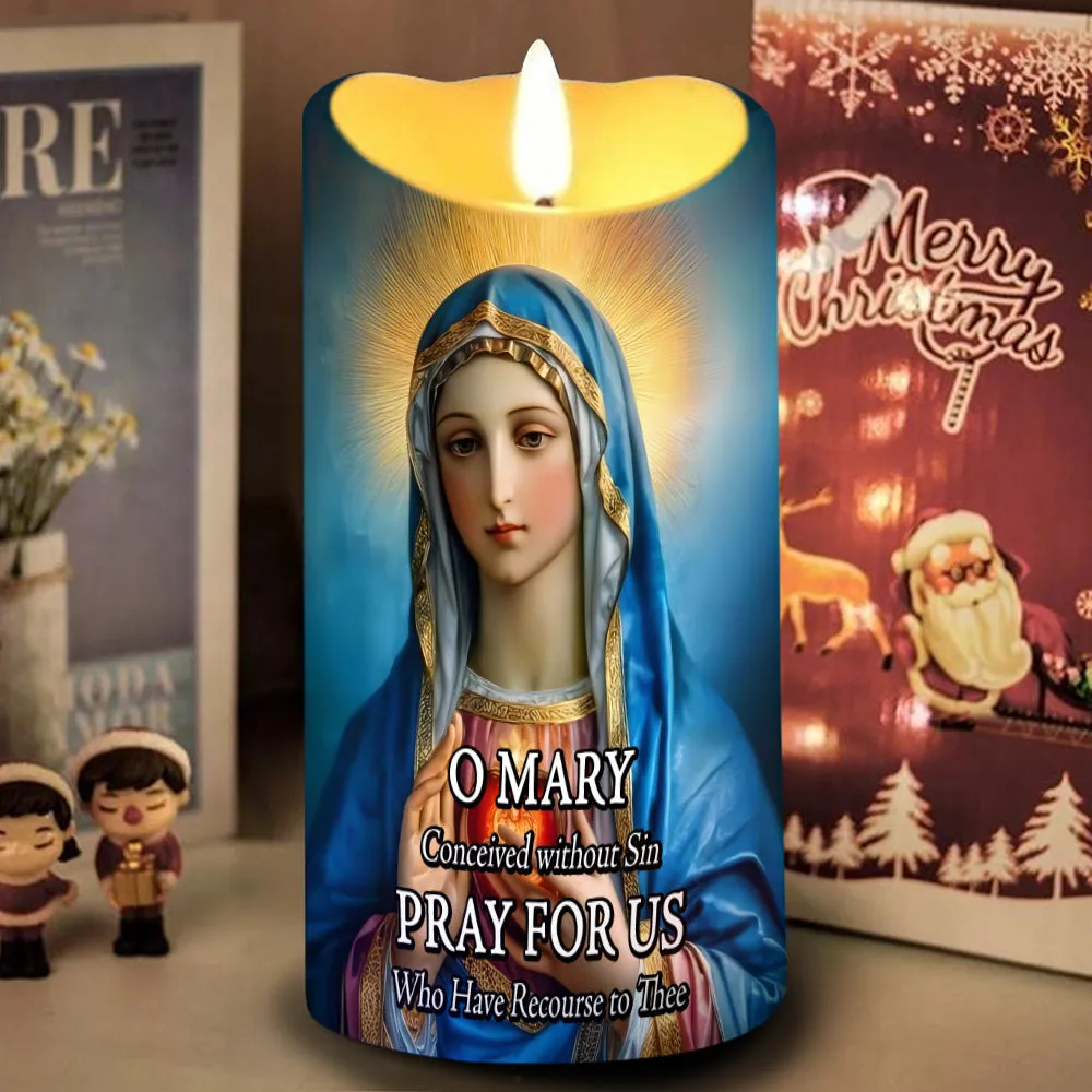 Teesdily | Mary Virgin Immaculate Heart LED Candle Without Battery, Jesus Christmas Night Light Decor, Religious Christmas Gift