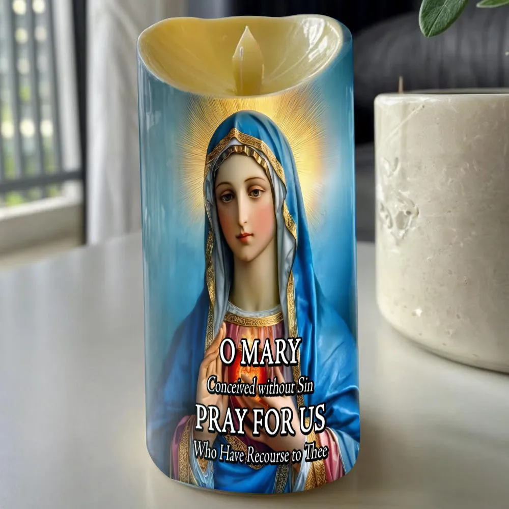 Teesdily | Mary Virgin Immaculate Heart LED Candle Without Battery, Jesus Christmas Night Light Decor, Religious Christmas Gift
