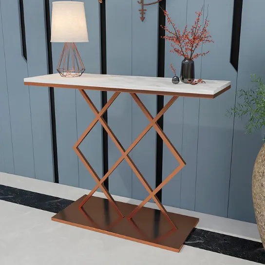 The Attic Avril Metal and Marble Console Table Copper