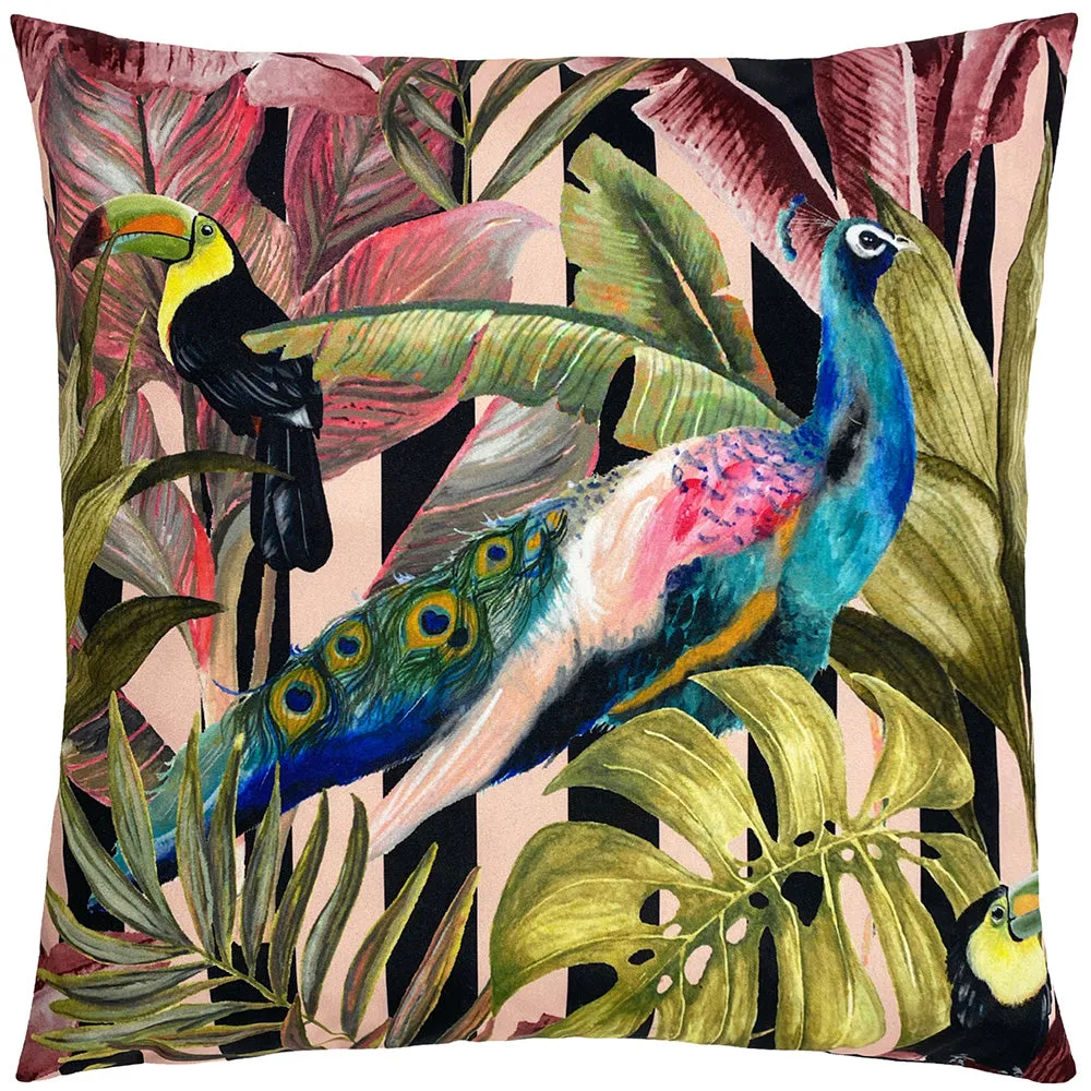 Toucan and Peacock Outdoor Cushion Green/Pink