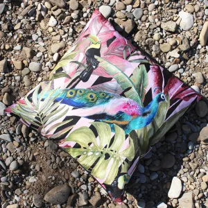 Toucan and Peacock Outdoor Cushion Green/Pink
