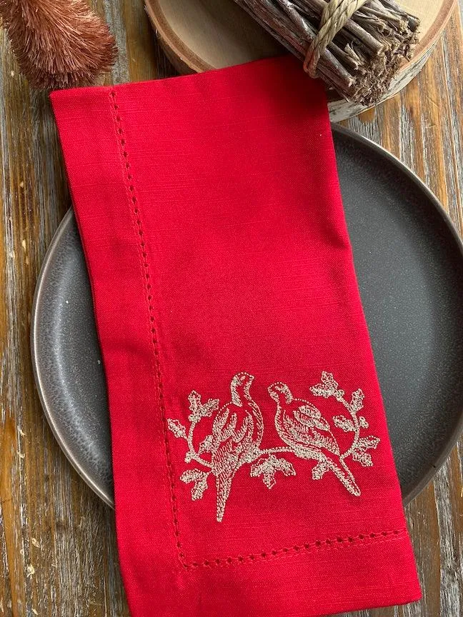 Twelve Days of Christmas Embroidered Cloth Napkins - Set of 12 napkins