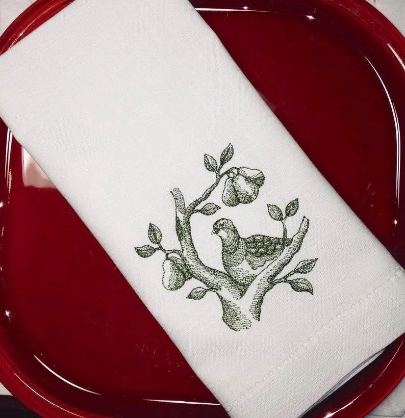 Twelve Days of Christmas Embroidered Cloth Napkins - Set of 12 napkins