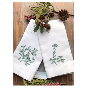 Twelve Days of Christmas Embroidered Cloth Napkins - Set of 12 napkins