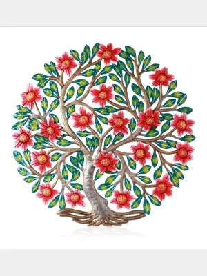 Vibrant 3D Flowering Tree Haitian Steel Drum Wall Art