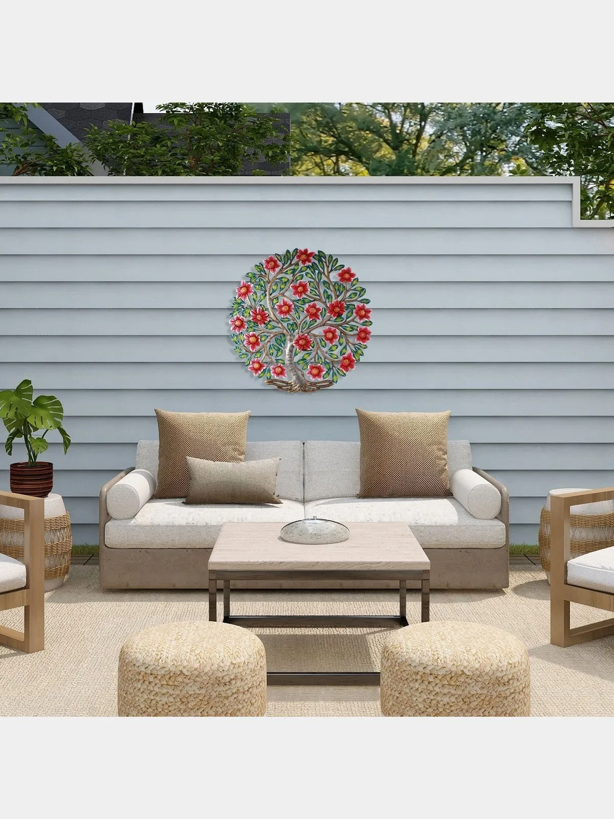 Vibrant 3D Flowering Tree Haitian Steel Drum Wall Art