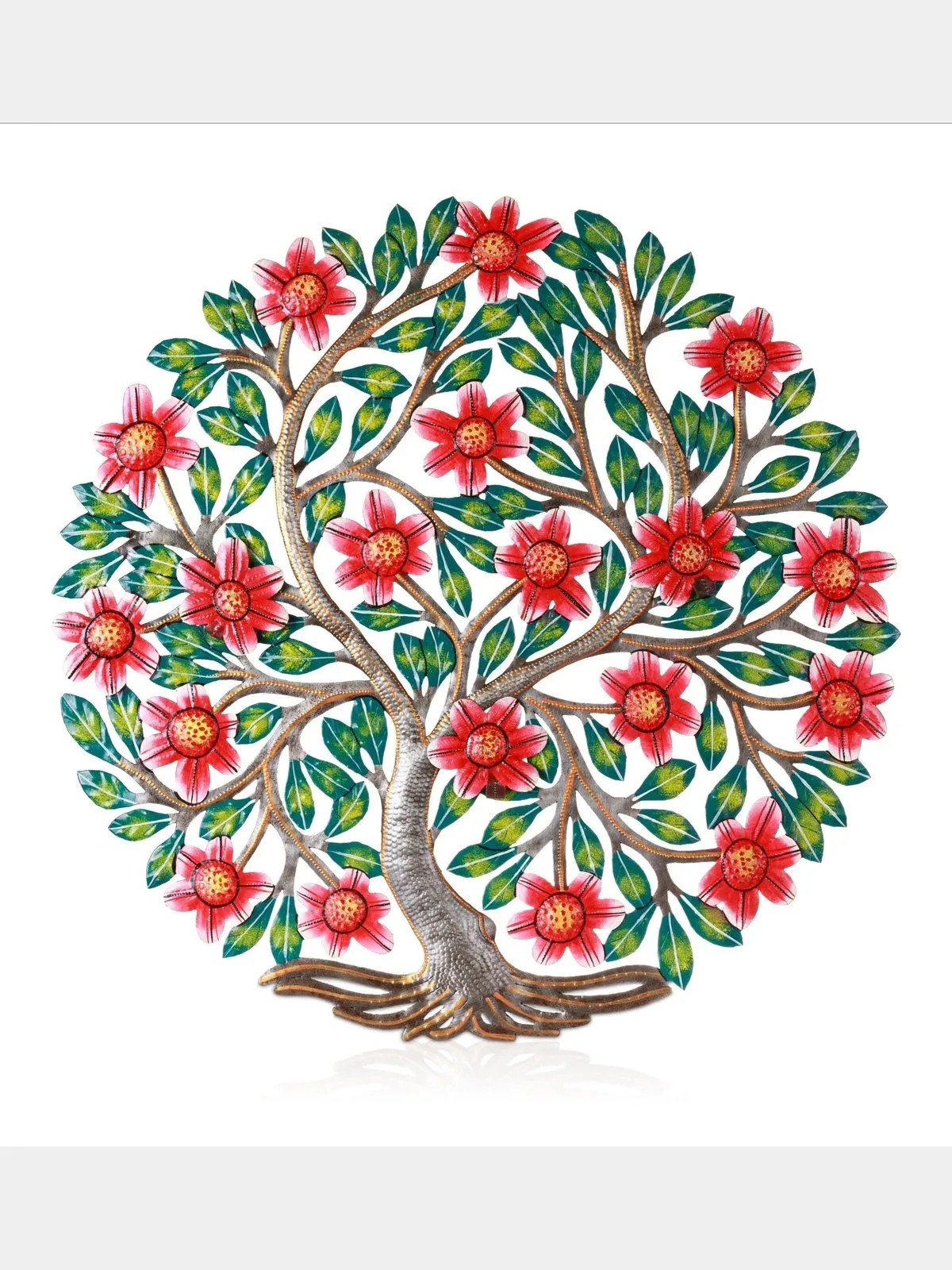 Vibrant 3D Flowering Tree Haitian Steel Drum Wall Art