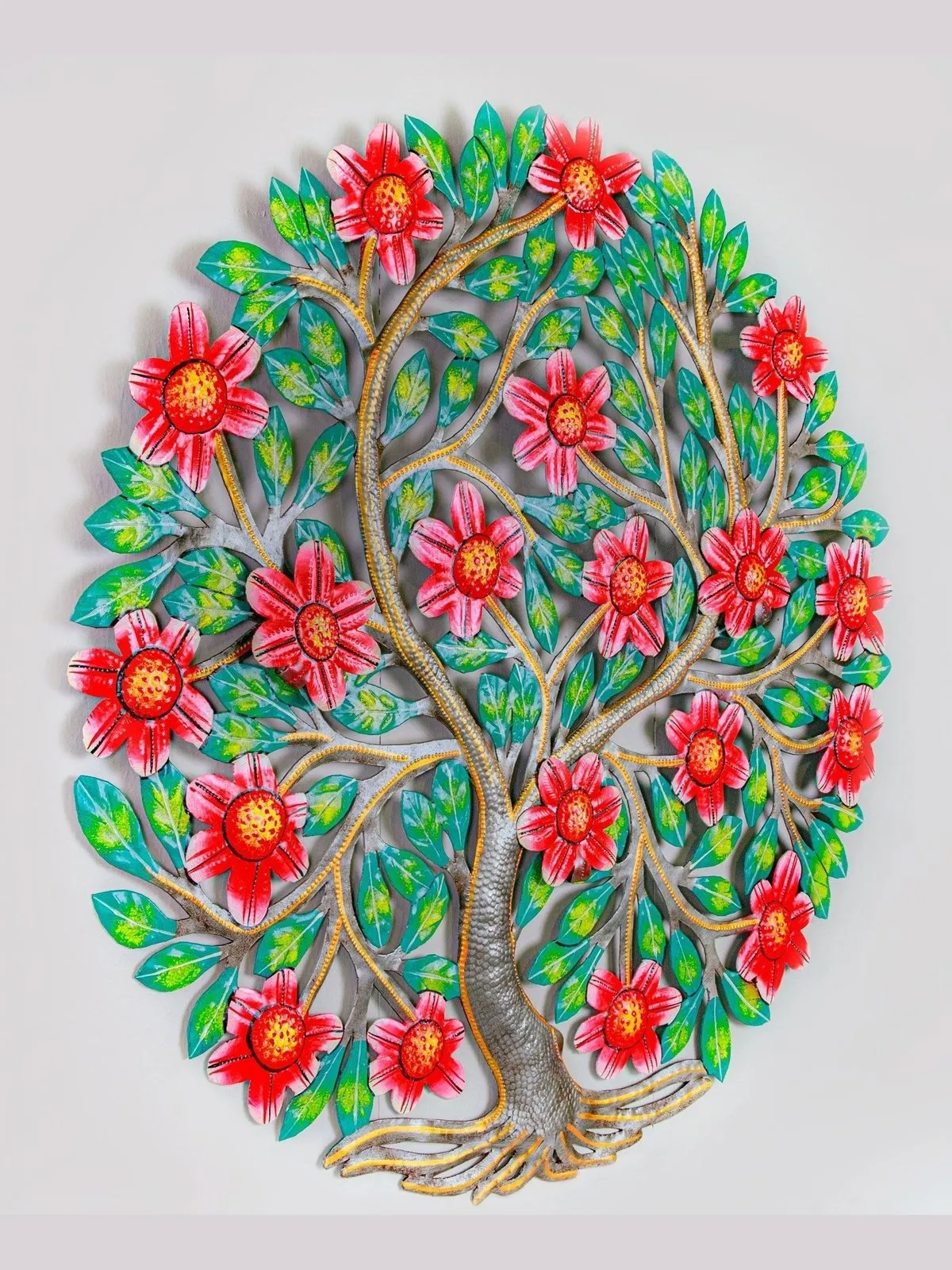 Vibrant 3D Flowering Tree Haitian Steel Drum Wall Art