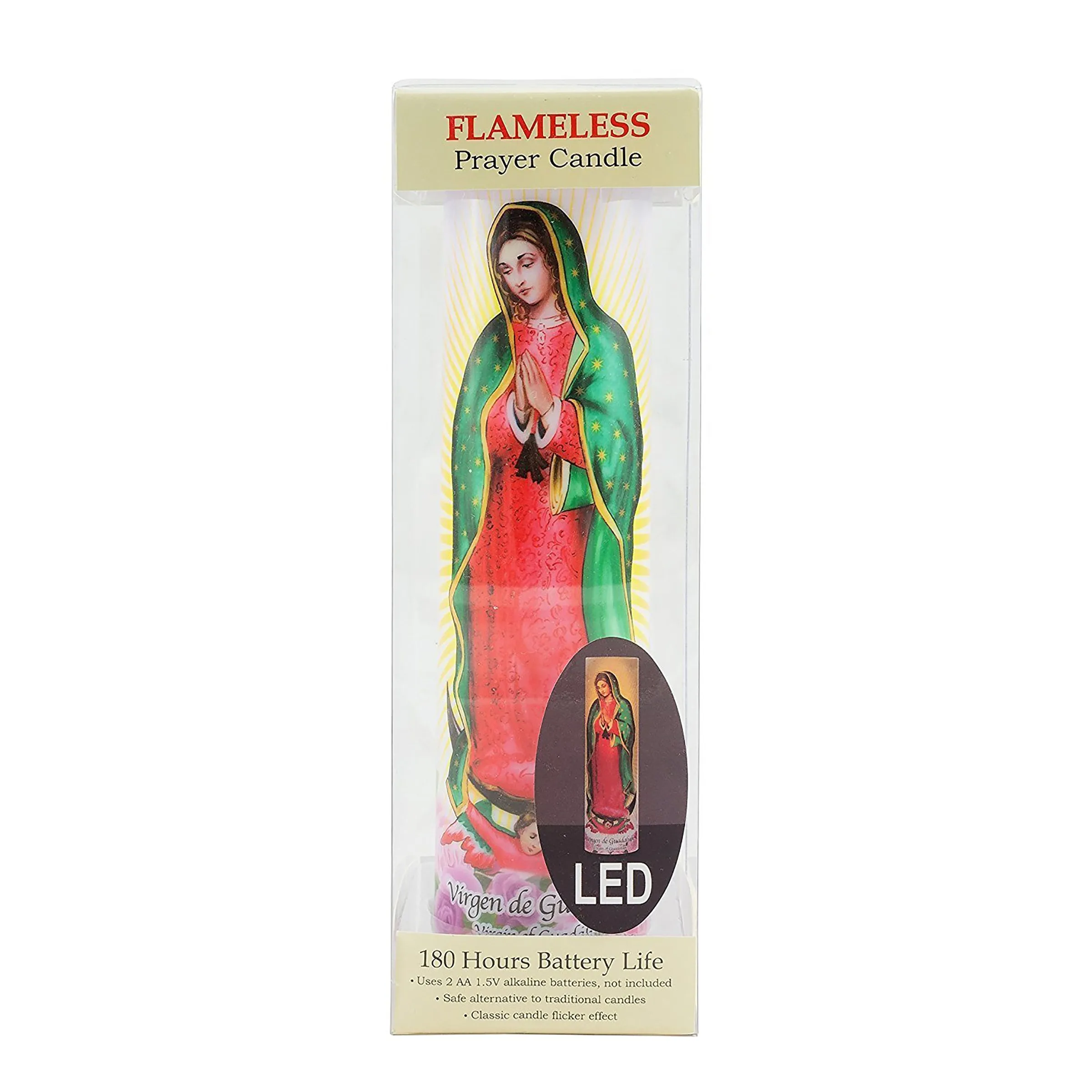 Virgin of Guadalupe Flameless LED Prayer Candle with Timer (WS)