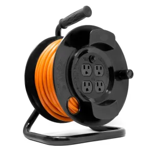 WEN PC5043R 50 ft. 14-Gauge Heavy-Duty SJTW Outdoor 14/3 Extension Cord Reel with NEMA 5-15R Light-Up Power Outlet