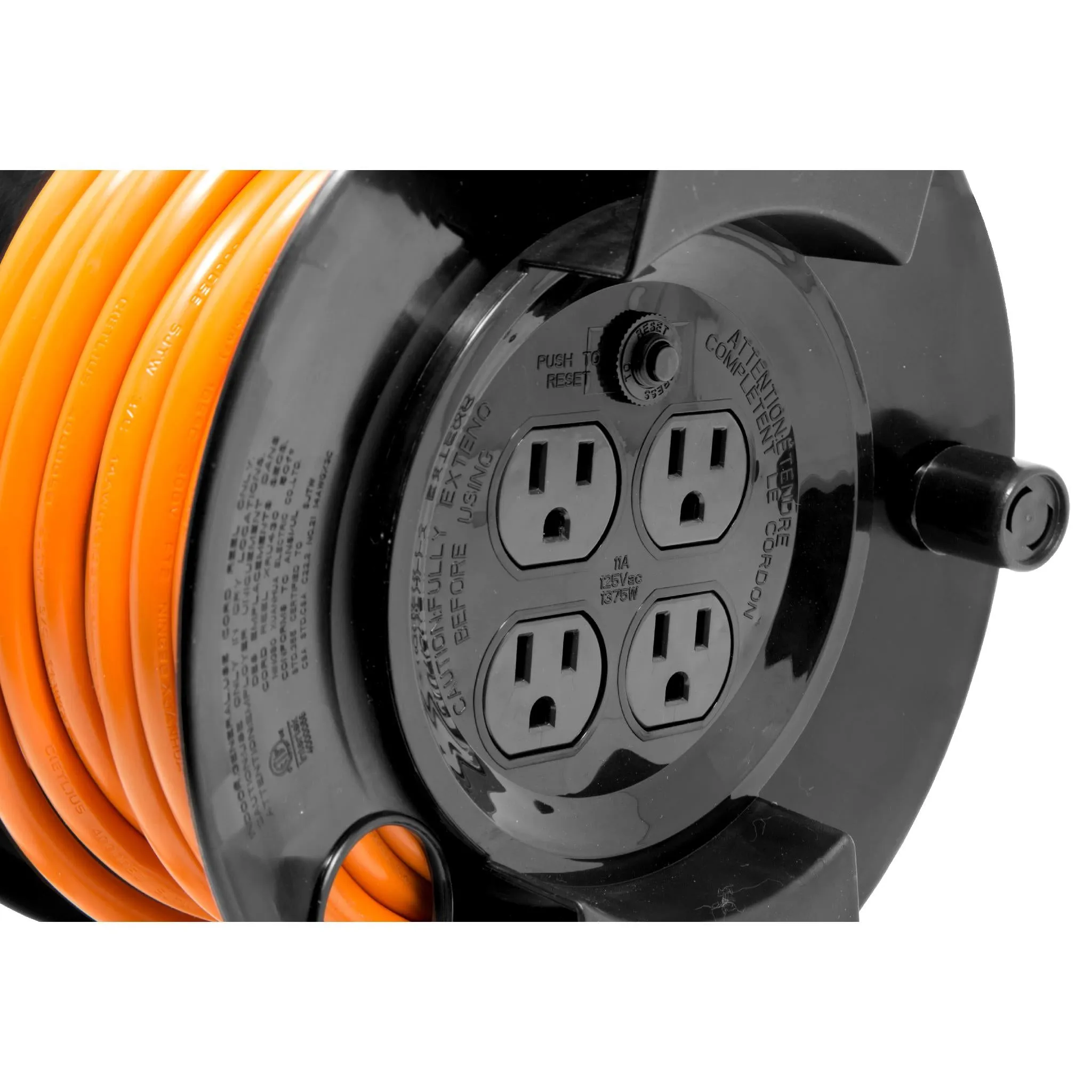 WEN PC5043R 50 ft. 14-Gauge Heavy-Duty SJTW Outdoor 14/3 Extension Cord Reel with NEMA 5-15R Light-Up Power Outlet