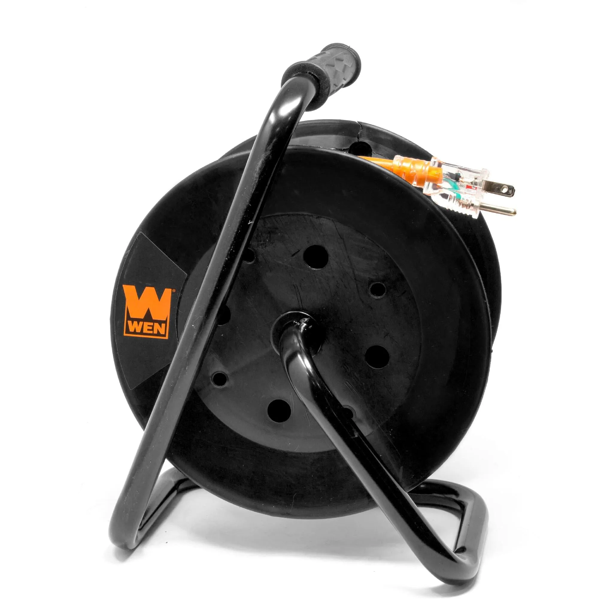 WEN PC5043R 50 ft. 14-Gauge Heavy-Duty SJTW Outdoor 14/3 Extension Cord Reel with NEMA 5-15R Light-Up Power Outlet