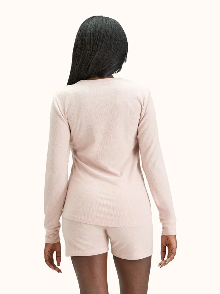 Women's 2-Piece Ribbed Crew and Shorts Loungewear Set